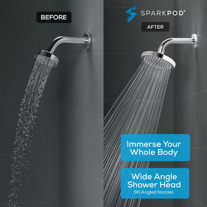 SparkPod Shower Head - High Pressure Rain - Premium Quality Luxury Design - 1-Min Install - Easy Clean Adjustable Replacement for Your Bathroom Shower Heads (Luxury Polished Chrome, 6 Inch Round)