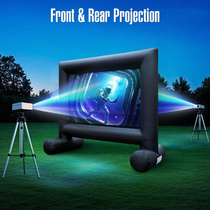 Sewinfla 12Ft Outdoor Inflatable Movie Projector Screen with Built-in Fan Supports Front and Rear Projection, Blow Up Movie Screen for Party, Easy to Set Up