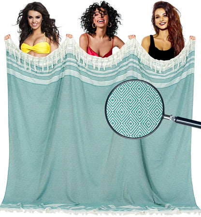 Yongoes Oversized Turkish Beach Towel Blanket Cotton Giant XL Sandproof Towels Huge Linen XXL Extra Large Big Throw Quilt Blankets for Adults Cloud Travel Camping Glamping Accessories Essentials