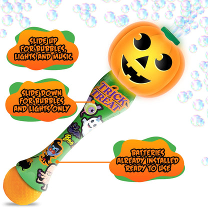 ArtCreativity Halloween Bubble Wand for Kids, 14" Light Up Pumpkin Bubble Wand for Toddlers with LED & Music, Halloween Boo Basket Stuffers for Kids, Haloween Toys for Toddlers