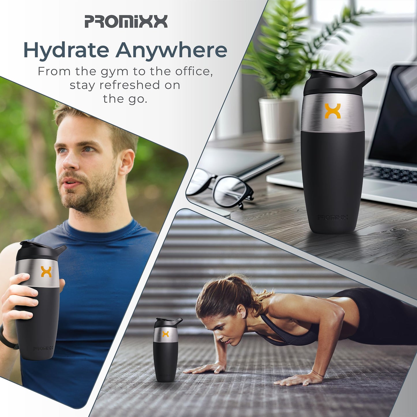 Promixx Pursuit Shaker Bottle - Single-Wall Stainless Steel Protein Shaker Bottle, Super Smooth Shakes, 32oz, Mulberry