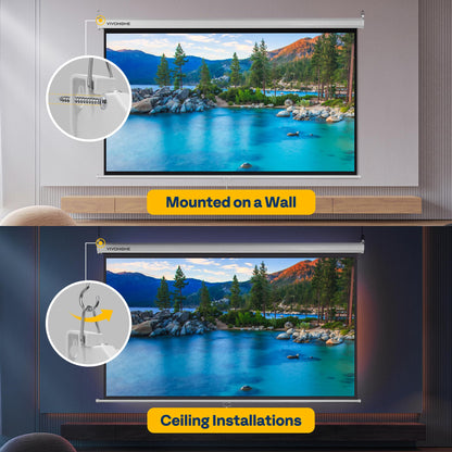 VIVOHOME Projector Screen Pull Down, 16:9 100 Inch Retractable Projection Screen, HD 4K Manual Pull Movie Screen for Home Theater, Cinema, Office (87x49 Inch White)