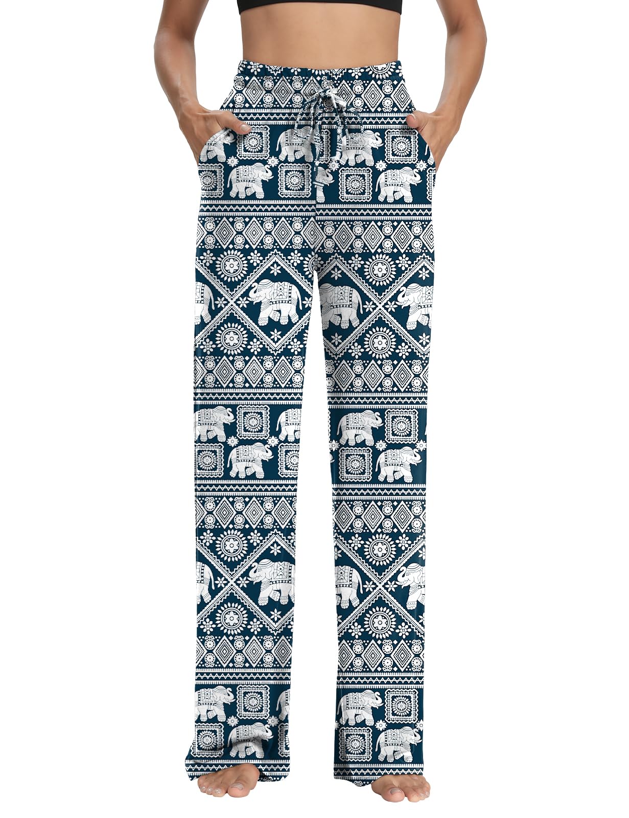 Sarin Mathews Womens Yoga Sweatpants Wide Leg Lounge Pajamas Pants Comfy Drawstring Workout Joggers Pants with Pockets Elephant-Navy XL