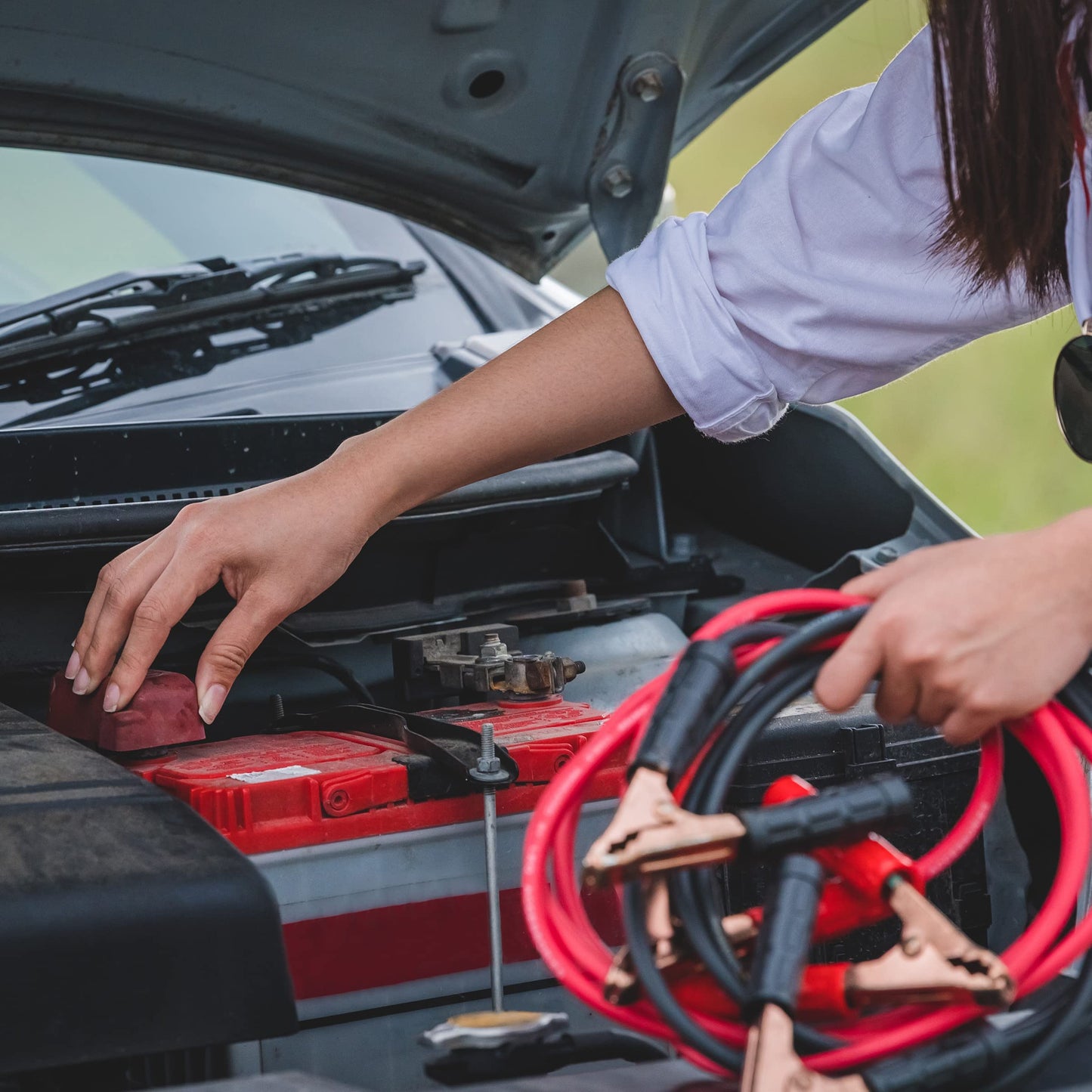 Roadside Emergency Car Kit - 30-Piece Road Trip Essentials Tool Set with Jumper Cables and Carrying Case for Car, Truck, or RV by Stalwart (Gray/Red)