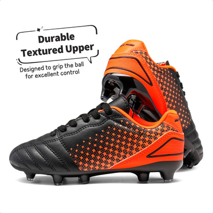 DREAM PAIRS Boys Girls Outdoor Sport Football Shoes Soccer Cleats for Little/Big Kid,Size 2 Little Kid,Black/Orange,SUPERFLIGHT-1K