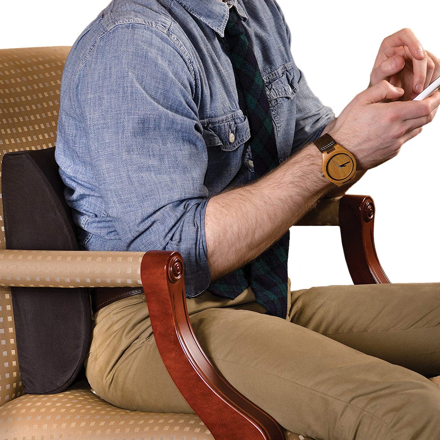 DMI Lumbar Support Pillow for Chair to Assist with Back Support with Removable Washable Cover and Firm Insert to Ease Lower Back Pain while Improving Posture,14 x 13 x 5,Contoured Foam,Elite,Black