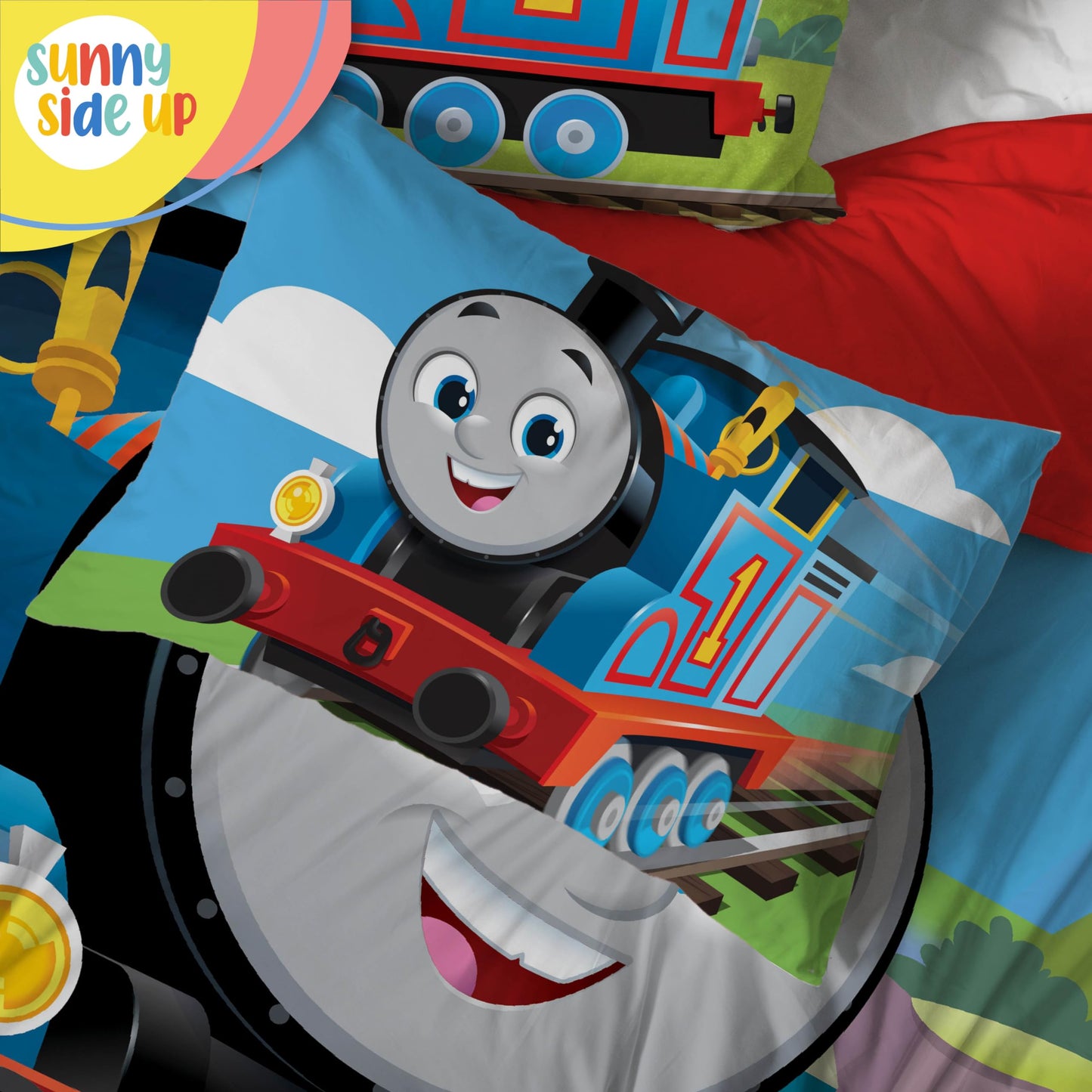 Sunny Side Up Mattel Thomas & Friends Toddler Comforter Set - 4 Piece Preschool Bedding Includes Comforter, Sheets & Pillow Cover - Super Soft Trains Microfiber Bed Set