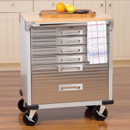 Seville Classics UltraHD Heavy Duty Rolling Cabinet Workbench Table w/Solid Wood Top, Workstation for Garage, Office, Workshop, Granite, 6-Drawer (28" W x 18" D