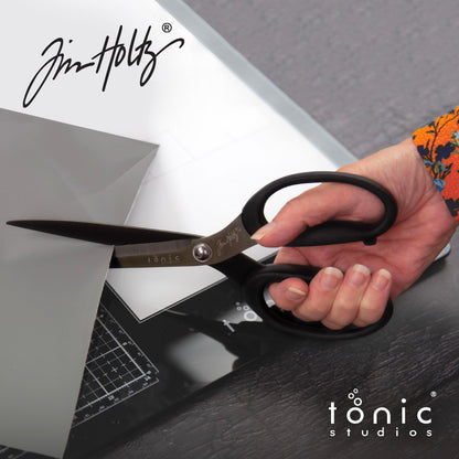 tonic studios Scissors All Purpose - 9.5 Inch Titanium Snips with Micro Serrated Blade Edge - Non Stick Craft Tool for Cutting Paper, Fabric, and Sewing - Comfort Grip Handles