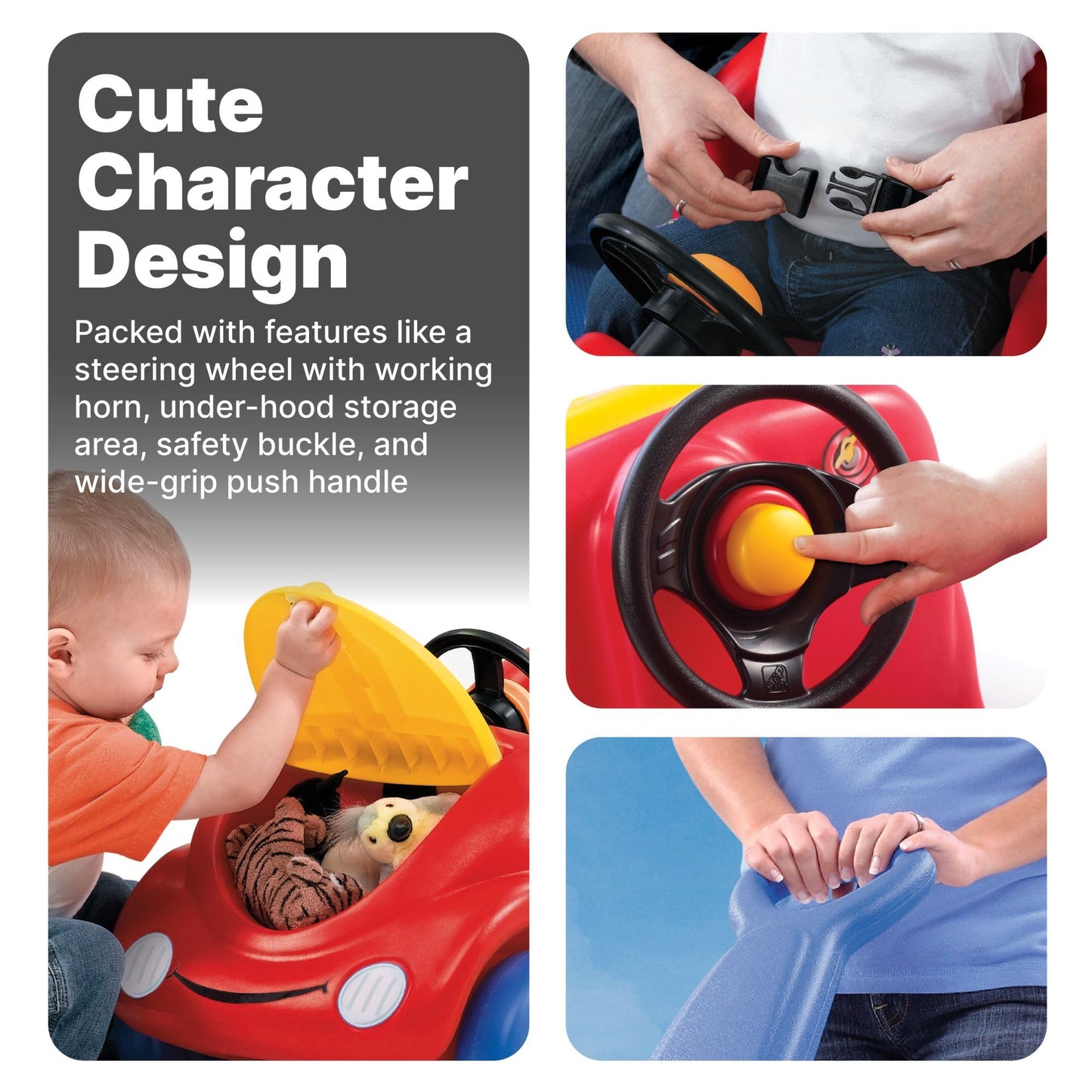 Step2 Push Around Buggy Kids Push Car, Ride On Toy, Stroller Substitute, Includes Seat Belt & Horn, Made of Durable Plastic, Max Weight 50 lbs., For Toddlers 1.5-4 Years Old, Red