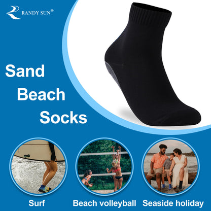 RANDY SUN Outdoor Water Sport Sand Playing Socks, Unisex Summer Not Waterproof Shoes for Beach Pool Swim Surf Yoga Exercise With TPE Sole Protect Against Hot Sand(2 Pairs Black&Yellow Printed Ankle M