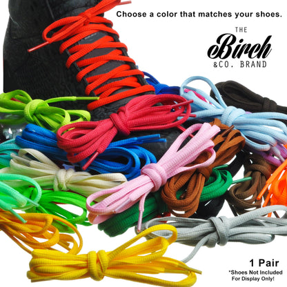 BIRCH's Oval Shoelaces 27 Colors Half Round 1/4" Shoe Laces 4 Different Lengths (45.5" (115cm) - L, Black)