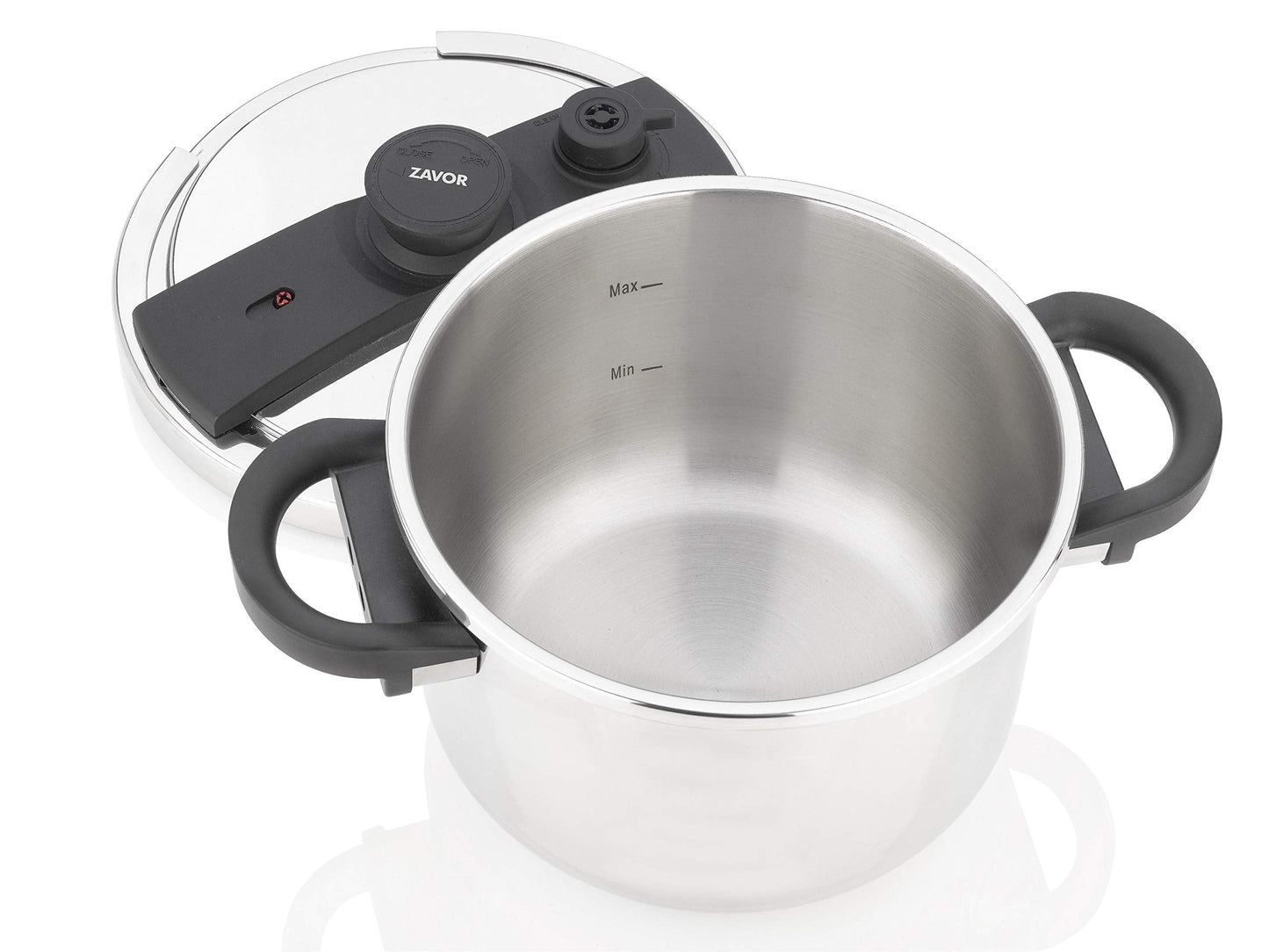 Zavor EZLock Stove Top Pressure Cooker 7 Quart - Stainless Steel, Multi Pressure Levels, Easy Locking, Induction Ready, Digital Cookbook & Steamer Basket | Olla de Presion Acero Inoxidable