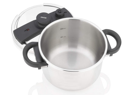 Zavor EZLock Stove Top Pressure Cooker 7 Quart - Stainless Steel, Multi Pressure Levels, Easy Locking, Induction Ready, Digital Cookbook & Steamer Basket | Olla de Presion Acero Inoxidable