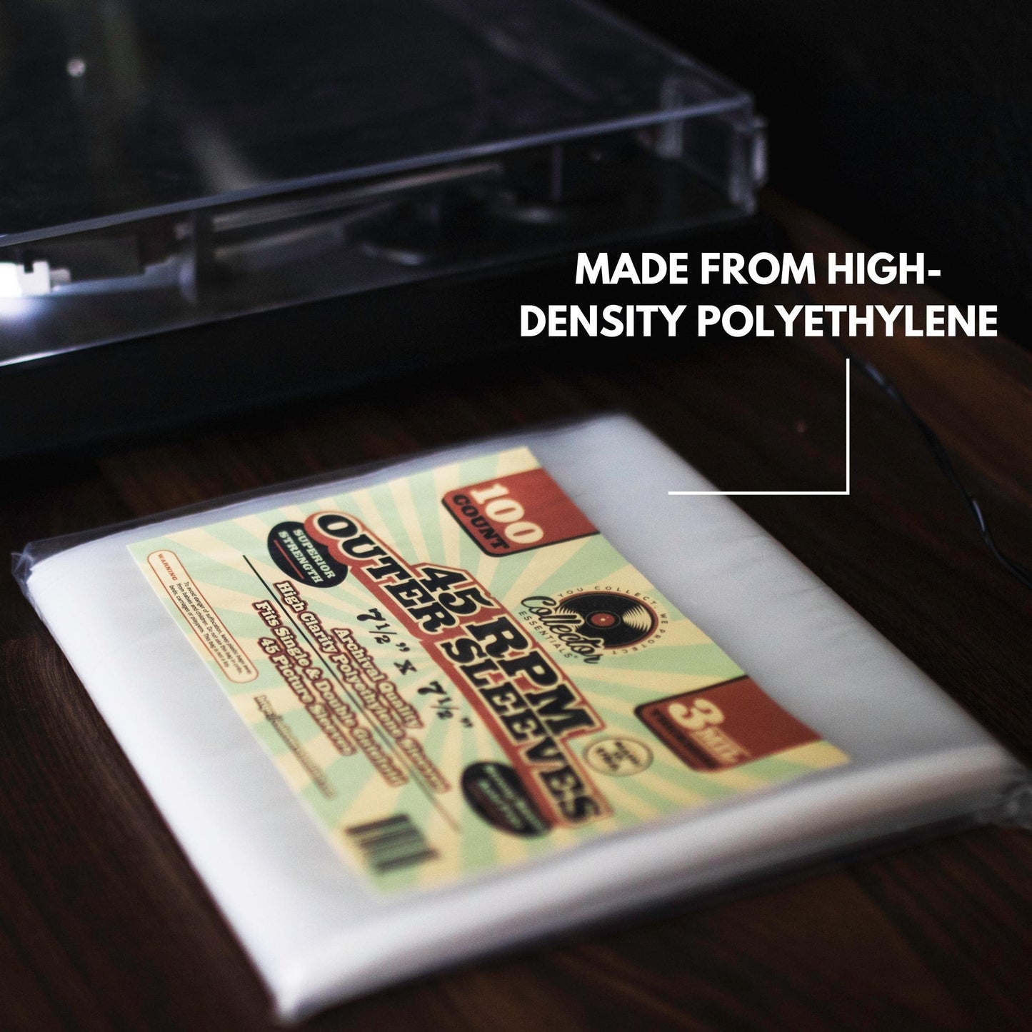 100-Pack 7-Inch 45 RPM Record Outer Sleeves – Clear Polyethylene Vinyl Covers | 3 Mil Thick, Archival, Anti-Static | Fits Picture Sleeves & Gatefolds | Made in USA