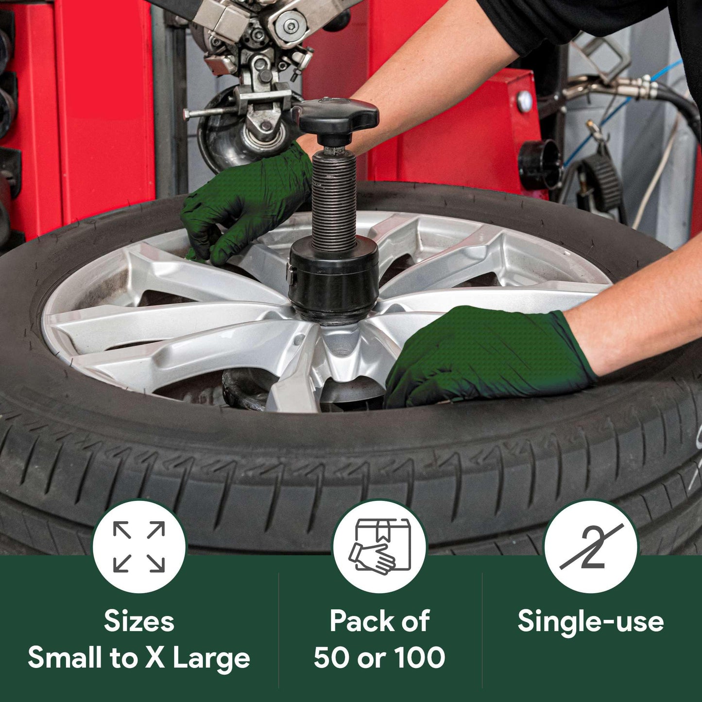 WECARE Green 8 Mil Nitrile Gloves Medium 50 Pack - Heavy Duty Mechanic Gloves, with Diamond Grip - Powder and Latex Free Disposable Gloves