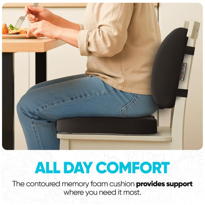FORTEM Office Chair Cushion and Back Support for Office Chair, Lumbar Support Pillow, Memory Foam, Non Slip Sitting and Back Rest for Gaming, Car Seat Cushion, Chair Pad