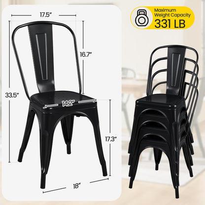 Yaheetech Metal Dining Chairs Set of 4, Industrial Stackable Kitchen Chairs with Back for Dining Room/Restaurant/Bistro/Patio, Indoor & Outdoor Use, Matte Black
