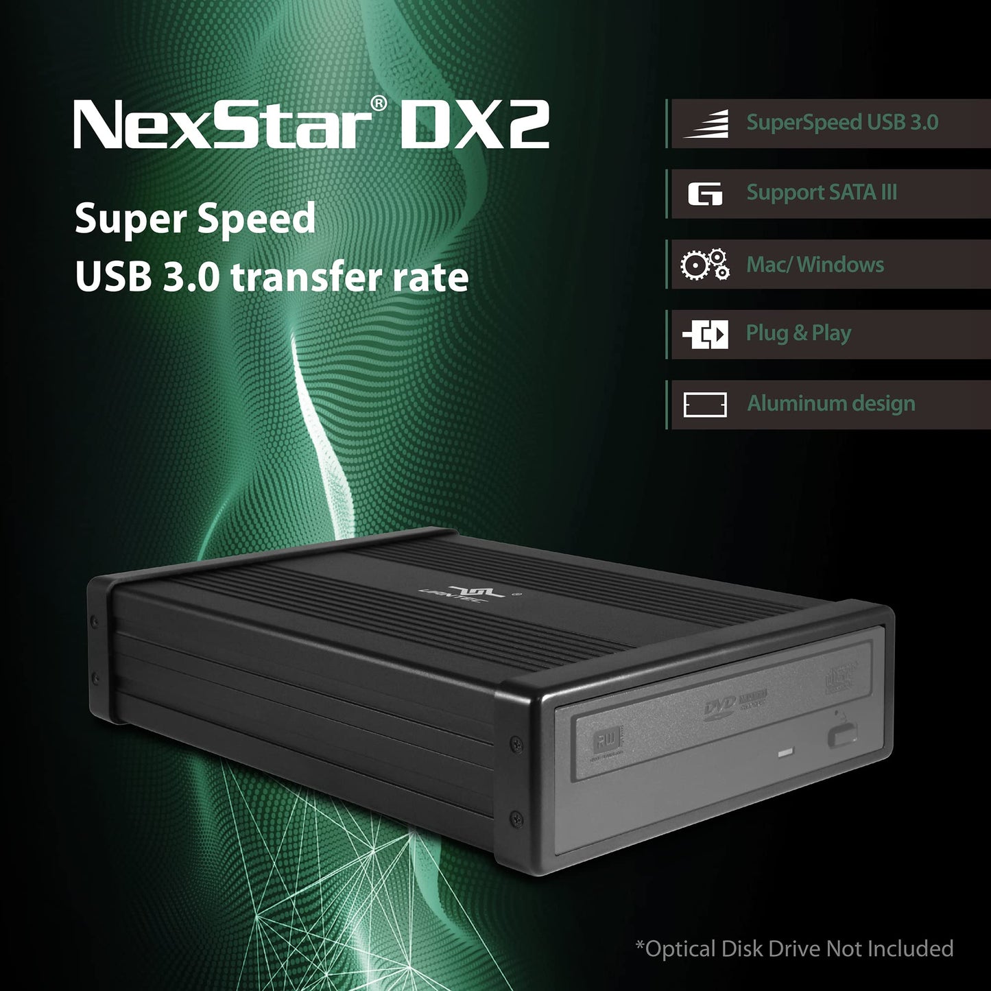 Vantec NexStar DX2 USB 3.0 External Enclosure Design for 5.25" Blu-Ray/CD/DVD SATA Drive, Second Generation of DX, No Drivers Needed, Aluminum Alloy (NST-540S3-BK)