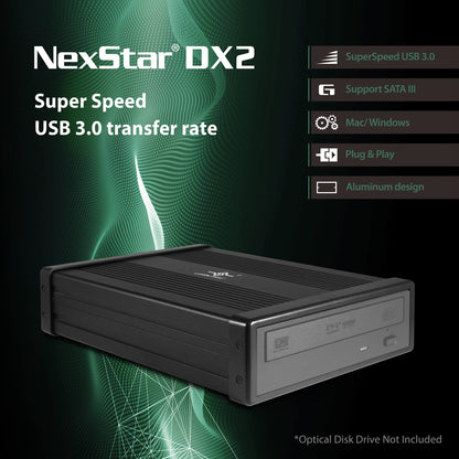 Vantec NexStar DX2 USB 3.0 External Enclosure Design for 5.25" Blu-Ray/CD/DVD SATA Drive, Second Generation of DX, No Drivers Needed, Aluminum Alloy (NST-540S3-BK)