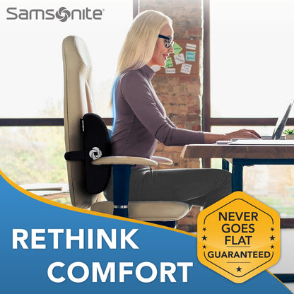 SAMSONITE Lumbar Support Pillow For Office Chair and Car Seat, Perfectly Balanced Memory Foam , Versatile Use Lower Back Cushion