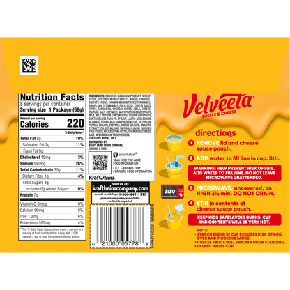 Velveeta Shells & Cheese Original Microwaveable Shell Pasta & Cheese Sauce, 8 ct Box, 2.39 oz Cups