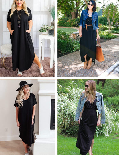 Ekouaer Women's Nightgowns Long Sleepshirt Short Flare Sleeve Sleepwear Soft Night Shirts with Pockets Black M