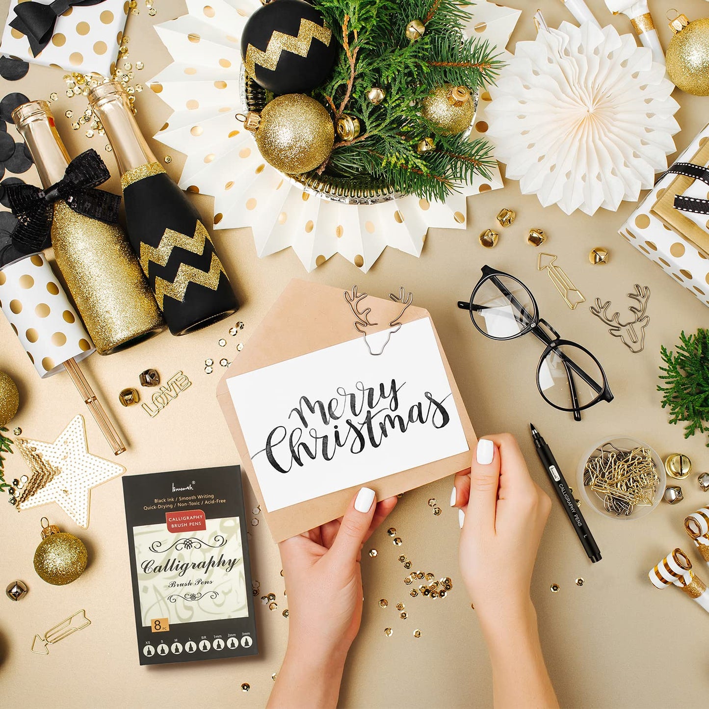 Brusarth Calligraphy Pens,8 Size Calligraphy Pens for Writing,Brush Pens Calligraphy Set for Beginners, Hand Lettering Pens