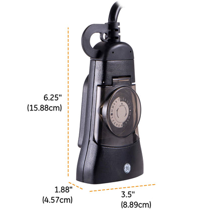 GE 24-Hour Heavy-Duty Outdoor Mechanical Timer, 2 Grounded Outlet Timer, Programmable Daily Cycle, 30-Minute Interval Outdoor Timer, Weather Resistant, Outdoor Light Timer, Black, 1 Pack, 15138