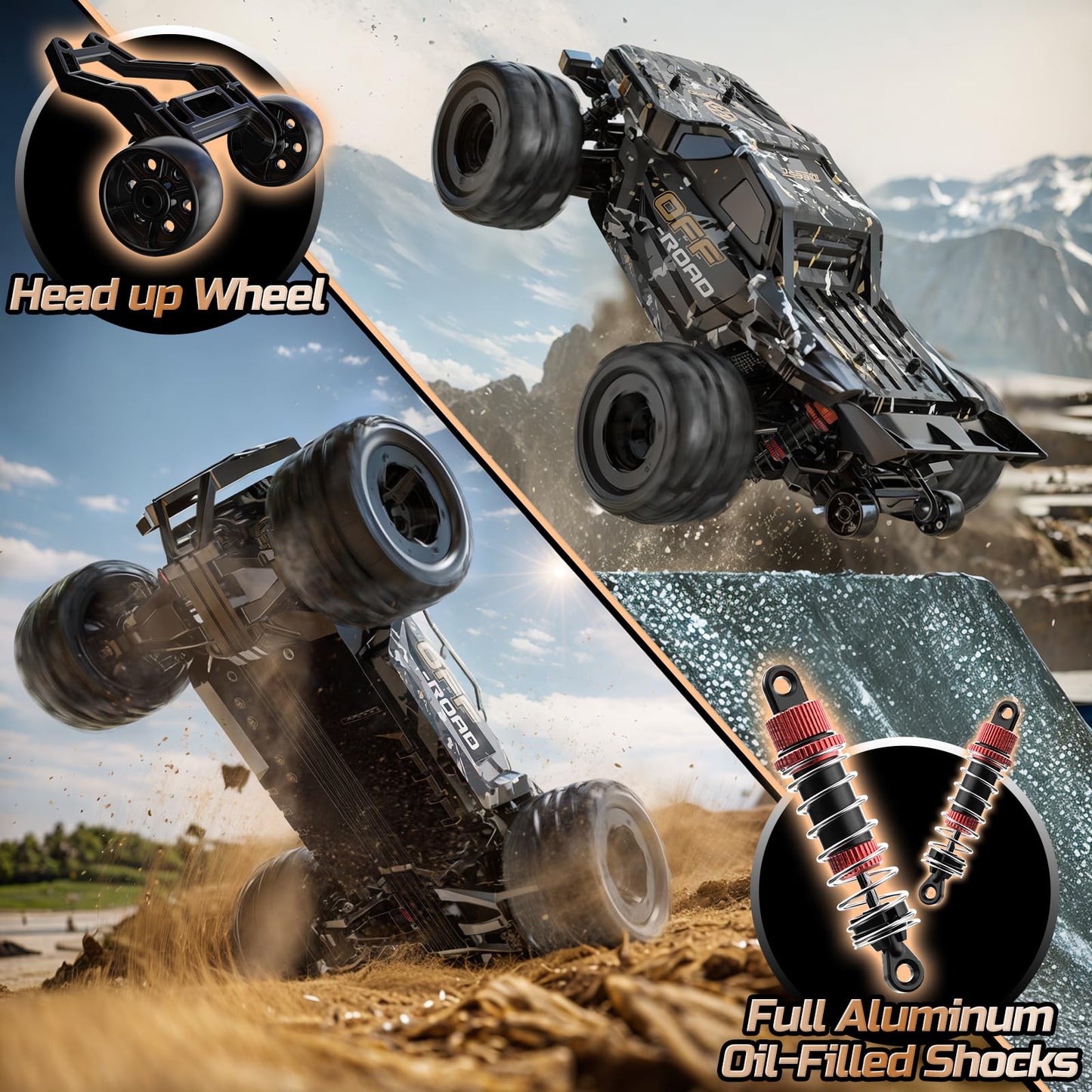 DEERC 9309E 1/16 All Terrain Fast RC Cars for Adults 40KPH,4WD Electric Off-Road Remote Control Monster Truck,2.4Ghz High Speed Car,Waterproof Monster Truck with 2 Batteries for Boys & Kids