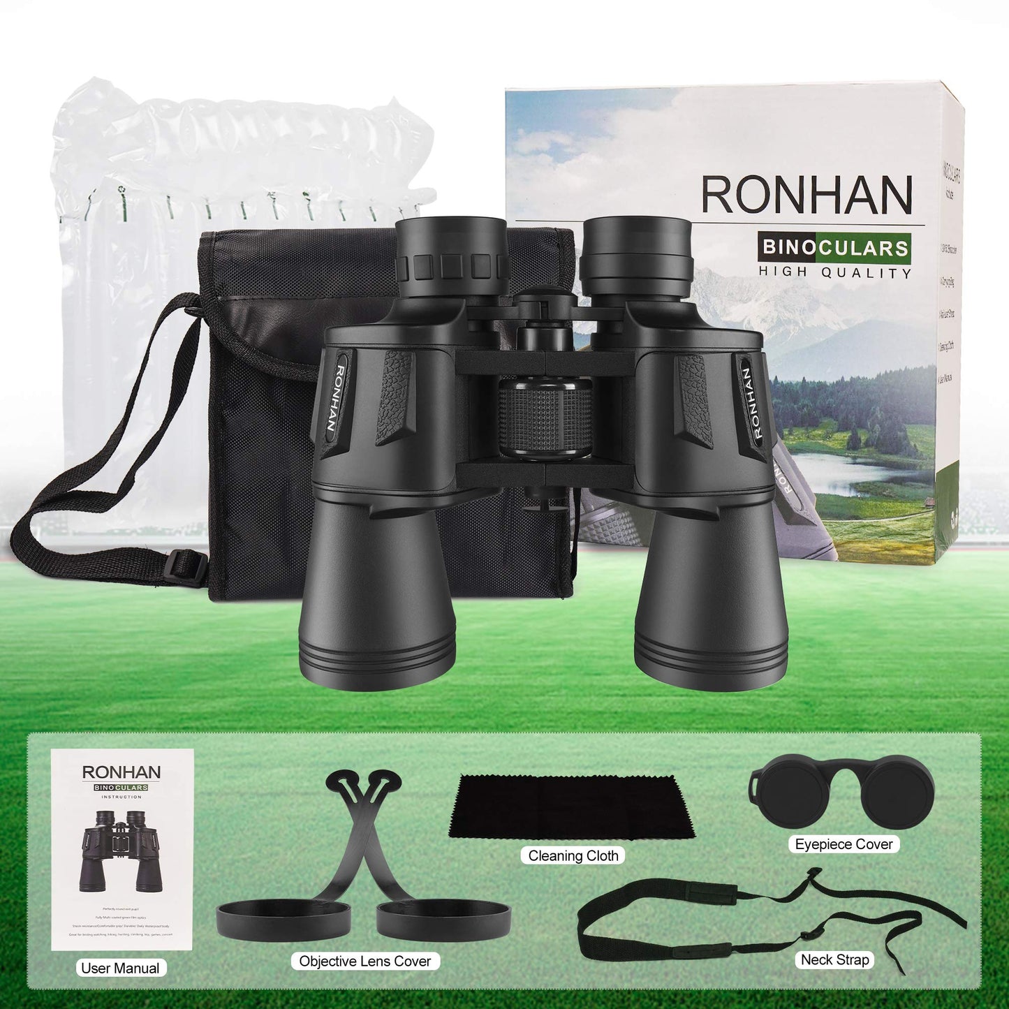 RONHAN Binoculars for Adults High Powered, Military Compact HD Professional/Daily Waterproof 20x50 Binoculars for Bird Watching Travel Hunting Football Games Stargazing with Carrying Case & Strap
