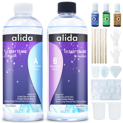 32OZ Crystal Clear Epoxy Resin, Resin Epoxy Desktop, No Yellowing & No Bubbles, Self Leveling 1:1 Mix for DIY Jewelry, Art Casting Resin Epoxy Kit