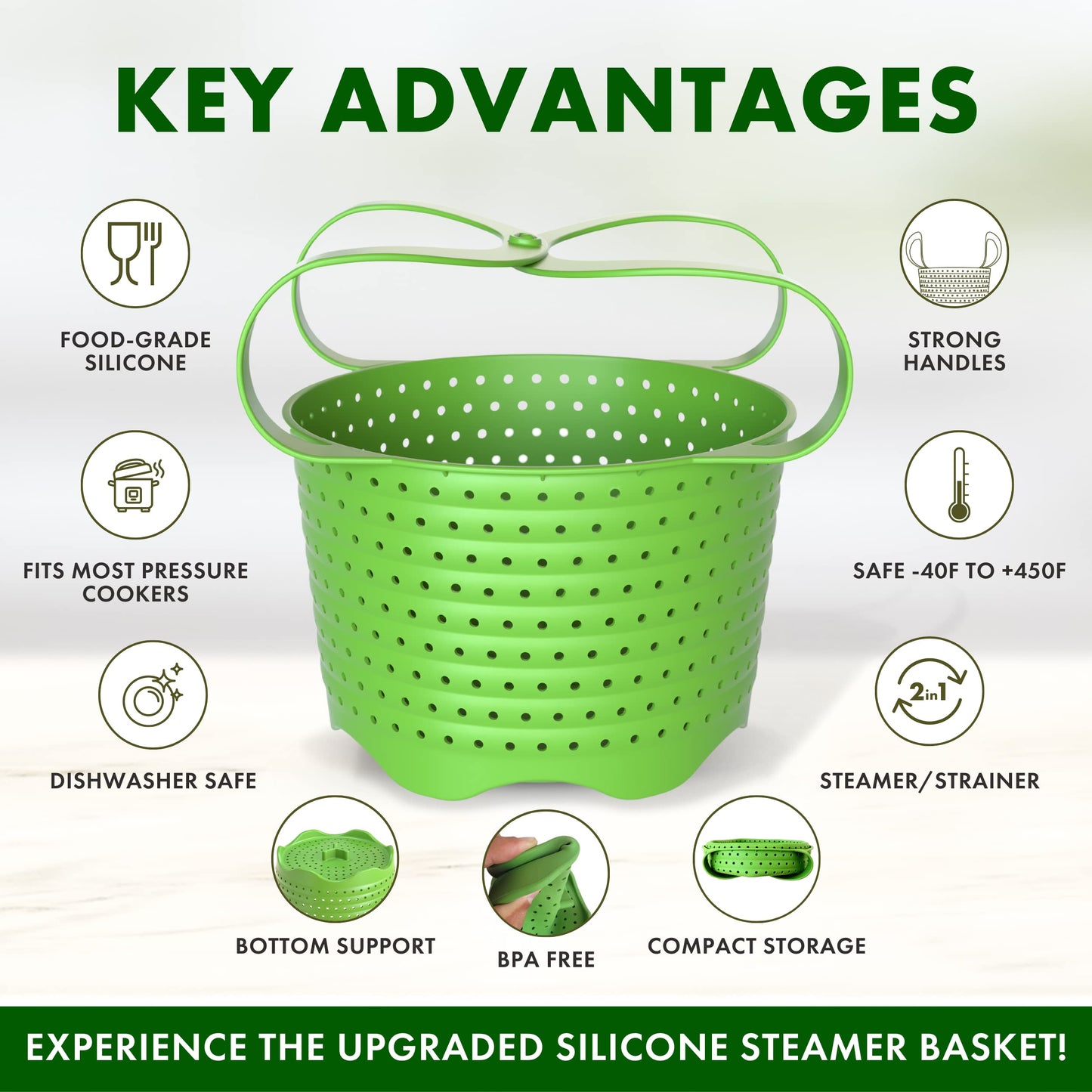 Avokado Silicone Steamer Basket for 3qt Instant Pot [6qt, 8qt avail], Ninja Foodi, Other Pressure Cookers - 100% Food Safe, BPA-Free, Dishwasher Safe Collapsible Vegetable Steamer Basket & Strainer