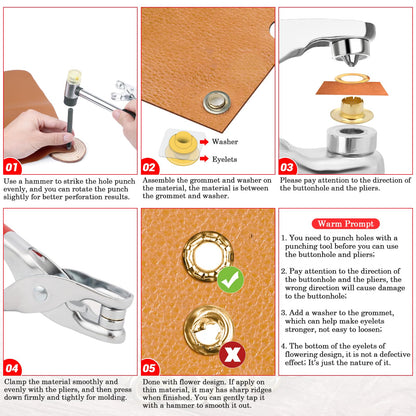 803Pcs Grommet Eyelet Pliers Kit, 1/4 Inch 6mm(Inside Diameter) Grommet Tool Kit with 800 Metal Eyelets with Washers in Gold and Silver, Eyelet Grommet Hand Press kit for Leather/Belt/Shoes/Crafts