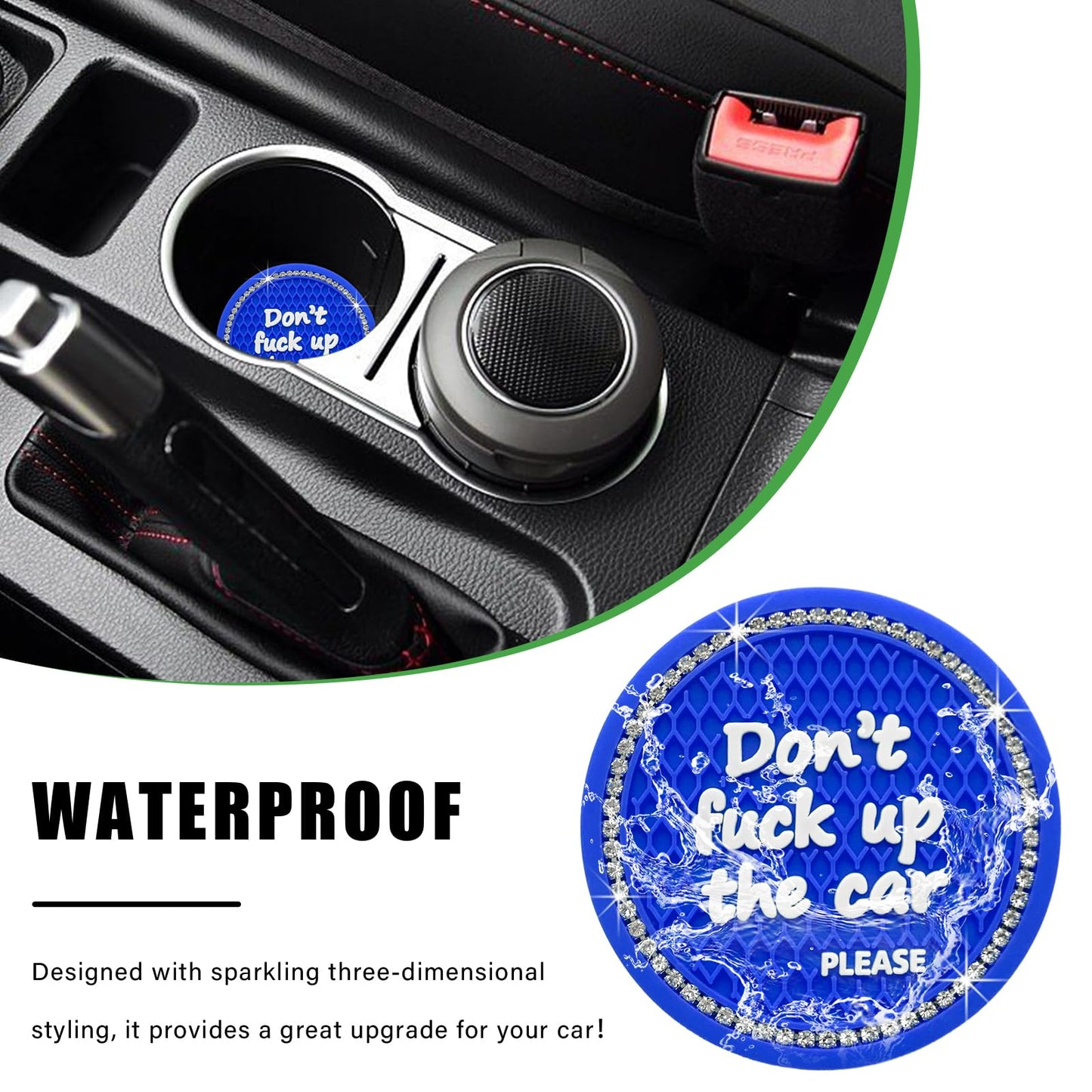 Ziciner 4 Pack Bling Car Cup Holder Coaster, 2.75 Inch Anti-Slip Auto Insert Cup Coaster, Crystal Car Drink Cup Mat Perfect for Women Girls, Universal Interior Decor Accessories (Blue)