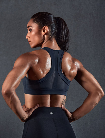 Yvette Zip Front Sports Bra - High Impact Sports Bras for Women Plus Size Workout Fitness Running,Haze Blue,M