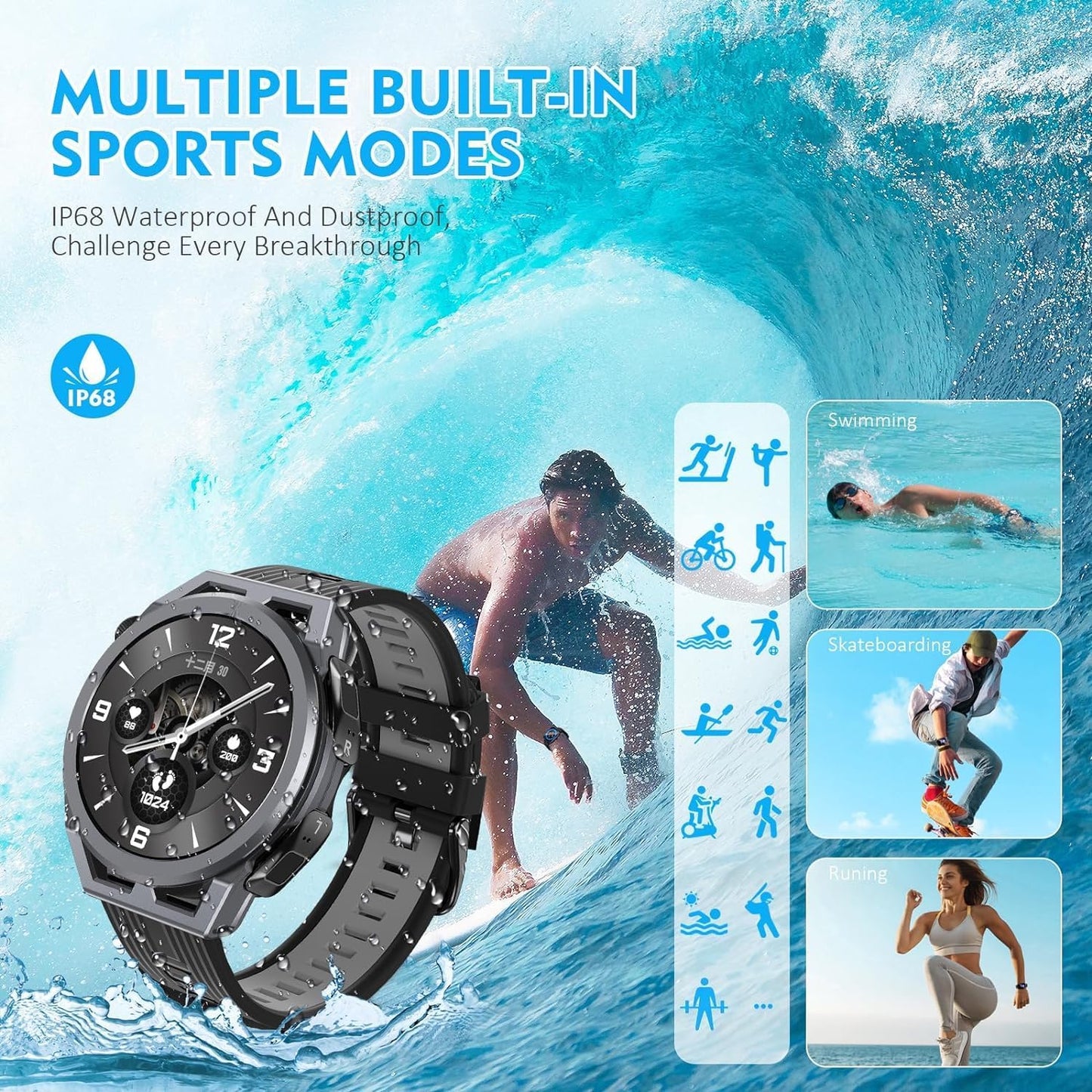 W@nyou Smart Watch with Earbuds, 1.53 inch Round Fitness Tracker, All-in-one Smartwatches with Heart Rate Blood Pressure Oxygen Sports TWS Music for Android iOS