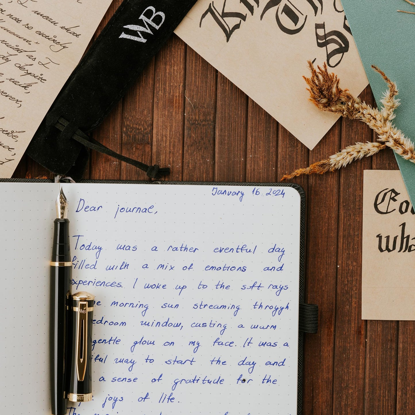 Wordsworth & Black Fountain Pen Set, 18K Gilded Medium Nib, Includes 24 Pack Ink Cartridges, Ink Refill Converter & Gift Pouch, Gold Finish, Calligraphy, [Black Gold], Perfect for Men & Women