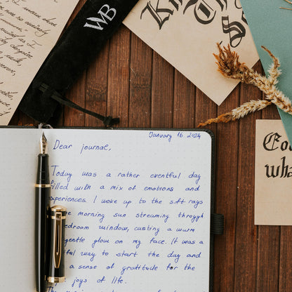 Wordsworth & Black Fountain Pen Set, 18K Gilded Medium Nib, Includes 24 Pack Ink Cartridges, Ink Refill Converter & Gift Pouch, Gold Finish, Calligraphy, [Black Gold], Perfect for Men & Women