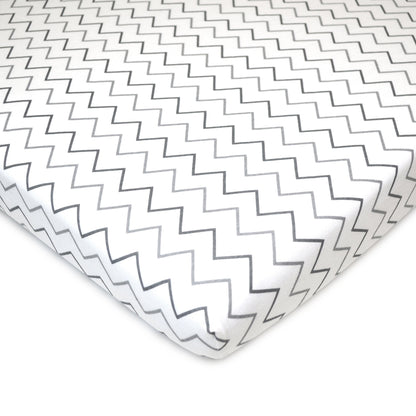 American Baby Company 3 Pack 100% Natural Cotton Fitted Mini Crib Sheets 38" x 24" - Soft & Breathable Small Nesting Portable Sheets, Fits Pack N Play Mattresses, Gray Star/Zigzag, for Boys & Girls
