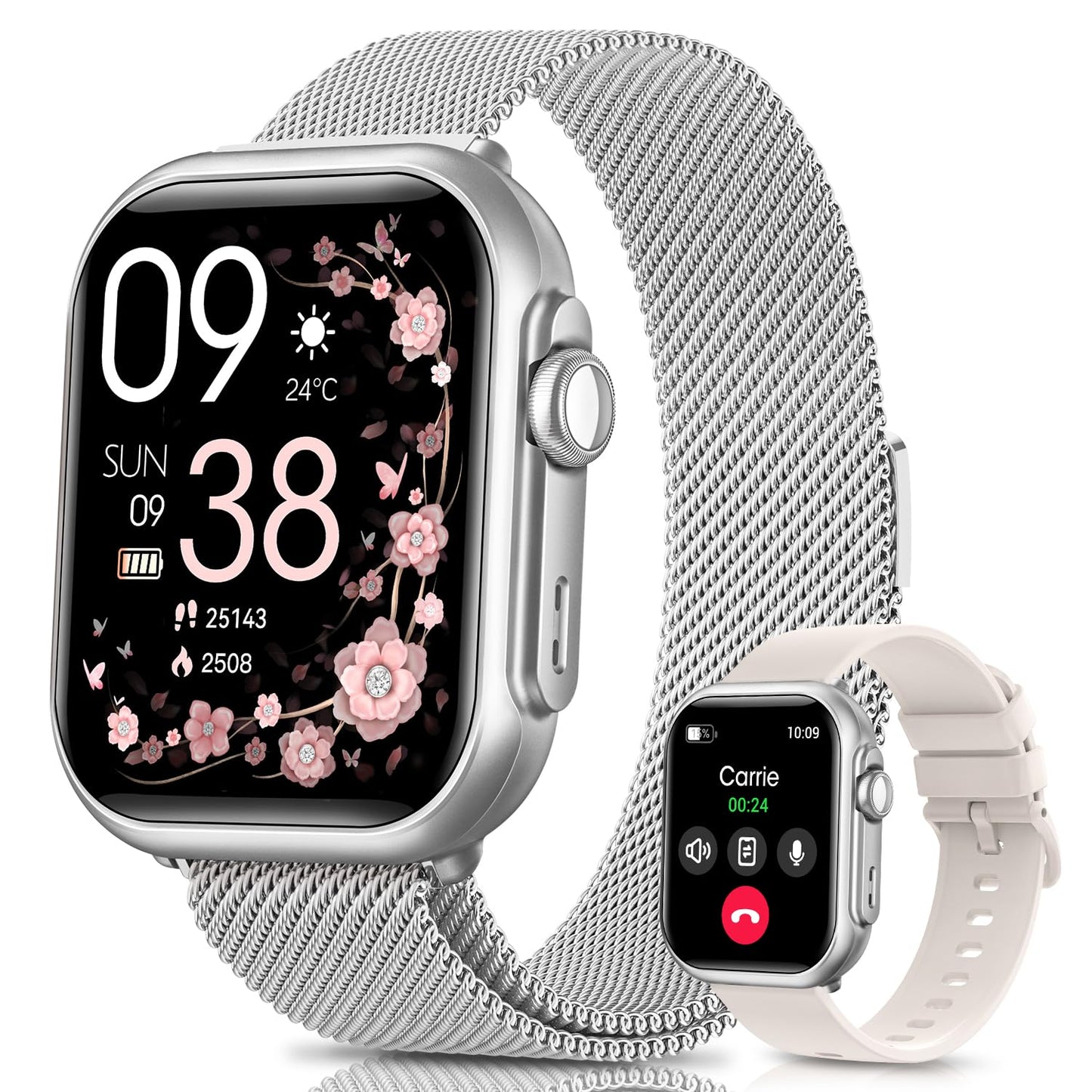 Smart Watch for Men for Android iPhone: Smart Watch with 100 Day+Battery Life Make/Answer Call Blood Oxygen Sleep Heart Rate Monitor 5ATM 120+ Sport Mode Fitness Tracker Watch Pedometer Silver 2Band