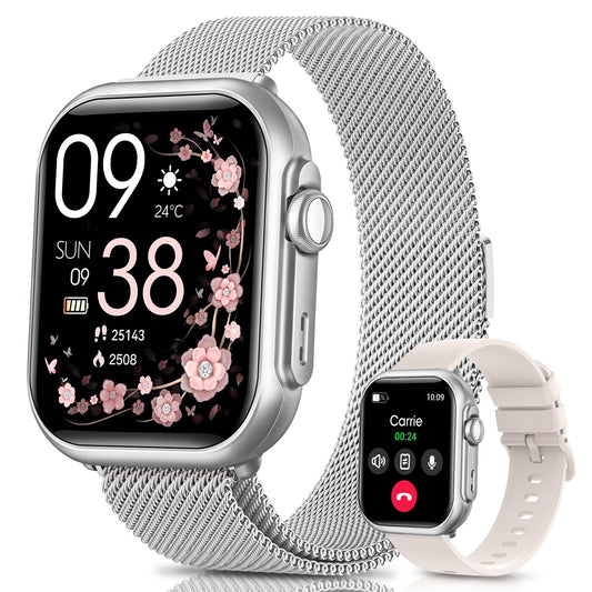 Smart Watch for Men for Android iPhone: Smart Watch with 100 Day+Battery Life Make/Answer Call Blood Oxygen Sleep Heart Rate Monitor 5ATM 120+ Sport Mode Fitness Tracker Watch Pedometer Silver 2Band