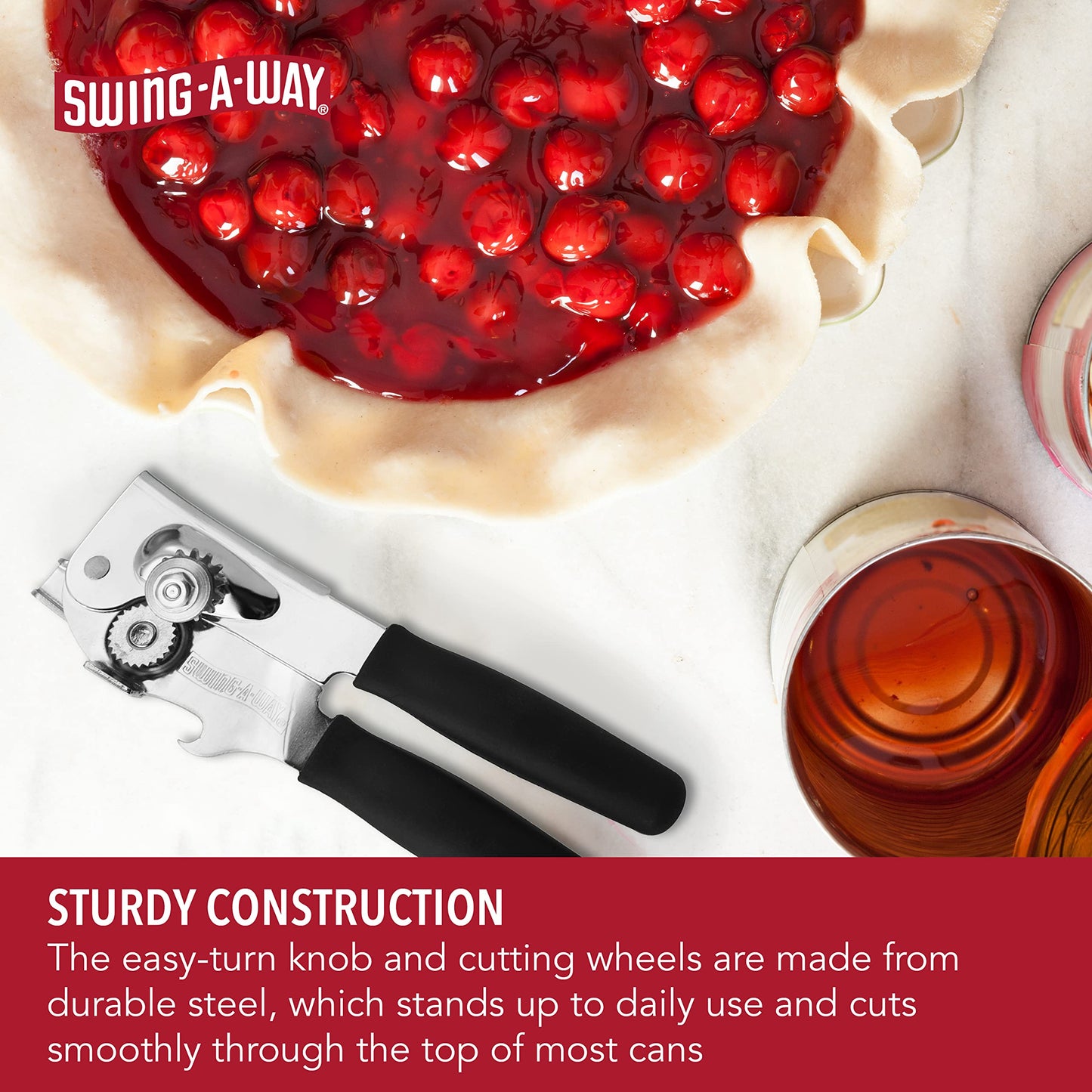 Swing-A-Way Portable Can Opener, Features an Ergonimic Handle for Optimal Comfort, and Built-in Bottle Opener for a 2-in-1 Tool, Durable Cutting Wheel, Black