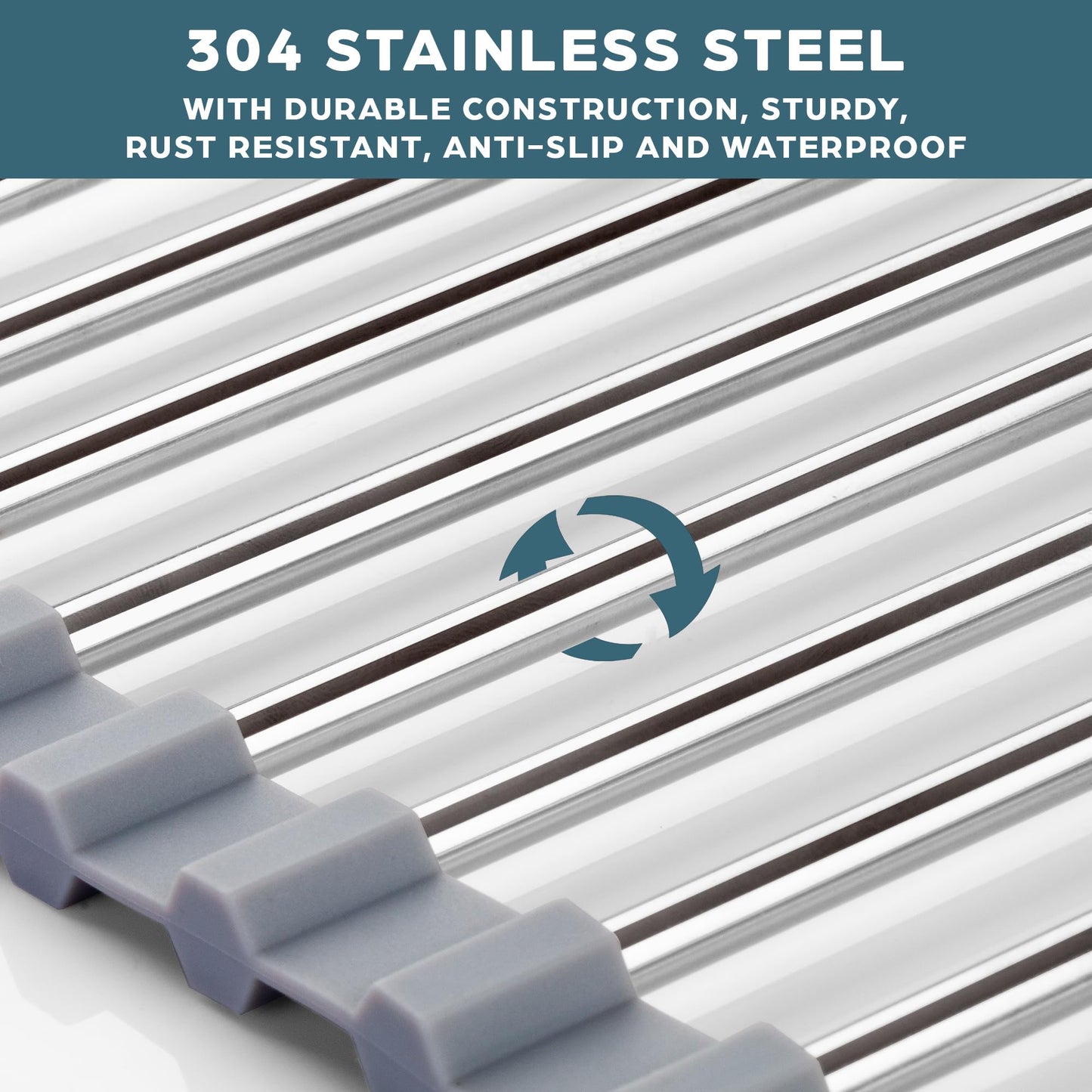 Zulay Kitchen 17.5” x 12” Roll Up Dish Drying Rack - Stainless Steel Over Sink Dish Drying Rack - Multipurpose Foldable Sink Rack for Kitchen Counter - Non-Slip, Heavy-Duty Drying Rack (Gray)