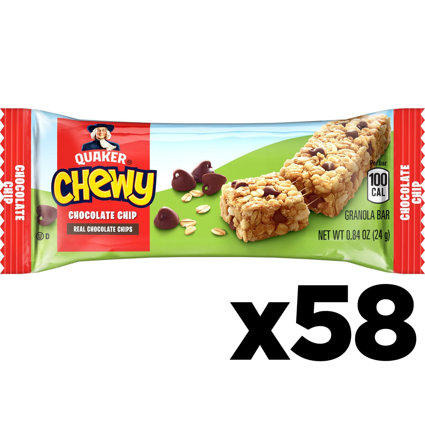 Quaker Chewy Granola Bars, Chocolate Chip, 58 Count - Packaging May Vary