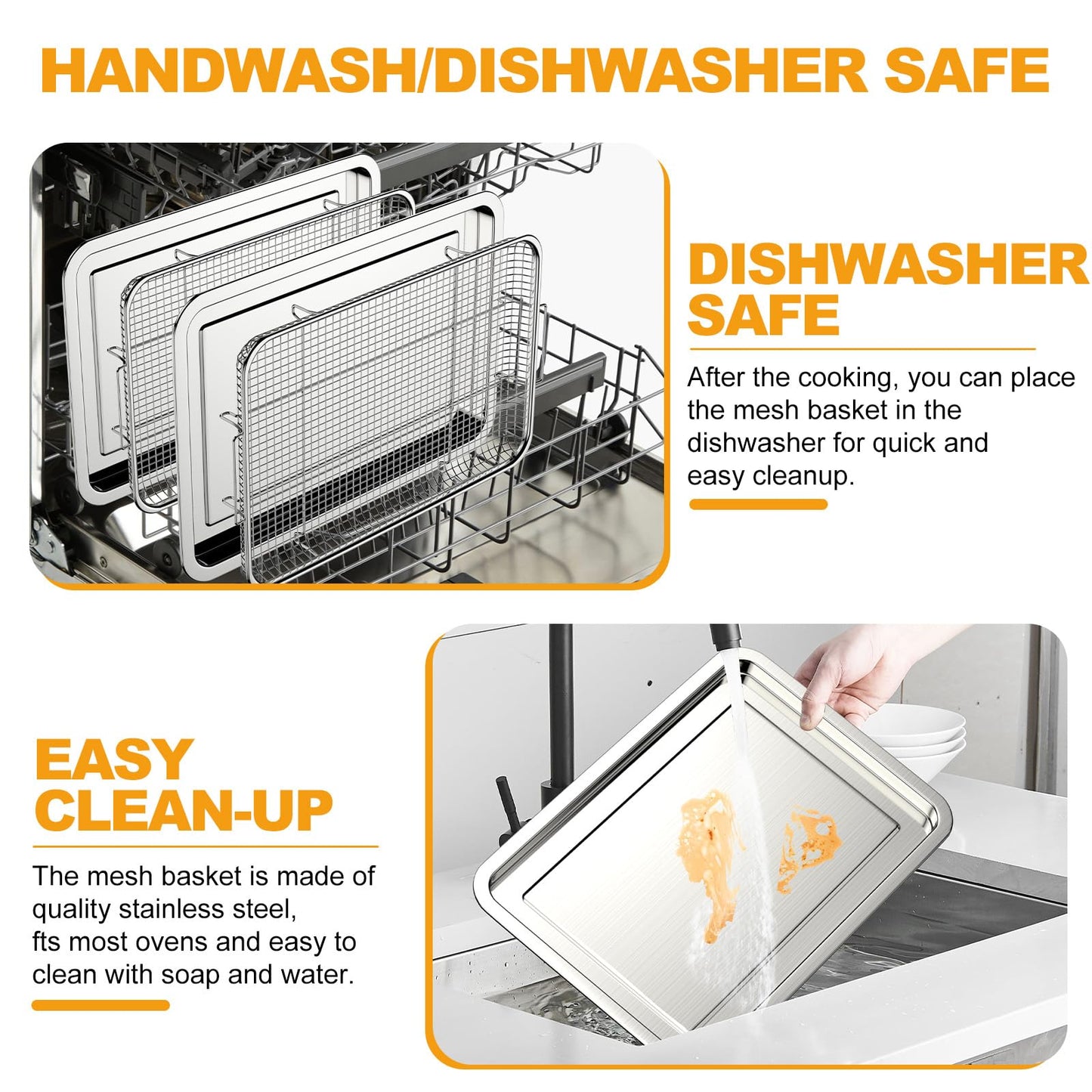 Air Fryer Basket for Oven 15.7"x11.8", 2-Pair Set Large Air Fryer Basket and Tray Stainless Steel Oven Air Fryer Accessories Pan Rack for Cooking Baking and Broiling