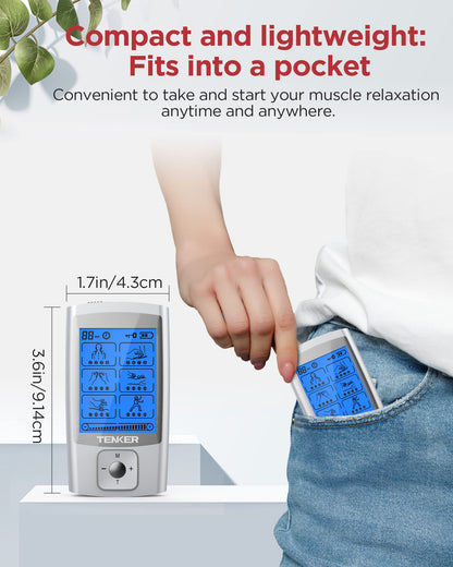 TENKER TENS Unit Muscle Stimulator, 24 Modes EMS Machine for Pain Relief Therapy/Pain Management, Rechargeable Electronic Pulse Massager with 2"x2" and 2"x4" Electrode Pads (Silver)