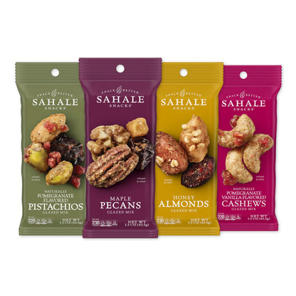 Sahale Snacks Glazed Mix Nut Blend Variety Pack, 1.5 Oz Grab & Go Bags (12 Total Packs) - Four Different Dry-Roasted Deluxe Mixed Nuts Blends Included - Non-GMO Kosher & Certified Gluten-Free Snacks