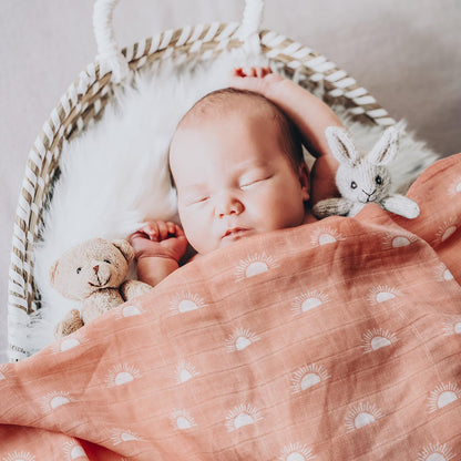 GLLQUEN BABY Receiving Blanket Boy Cotton Muslin Swaddle Blankets Girl Newborn Squares Breathable & Soft Thin Baby Blankets Cloths Double Absorbent Infant Swaddling Wrap - 3 Pack (Sun)