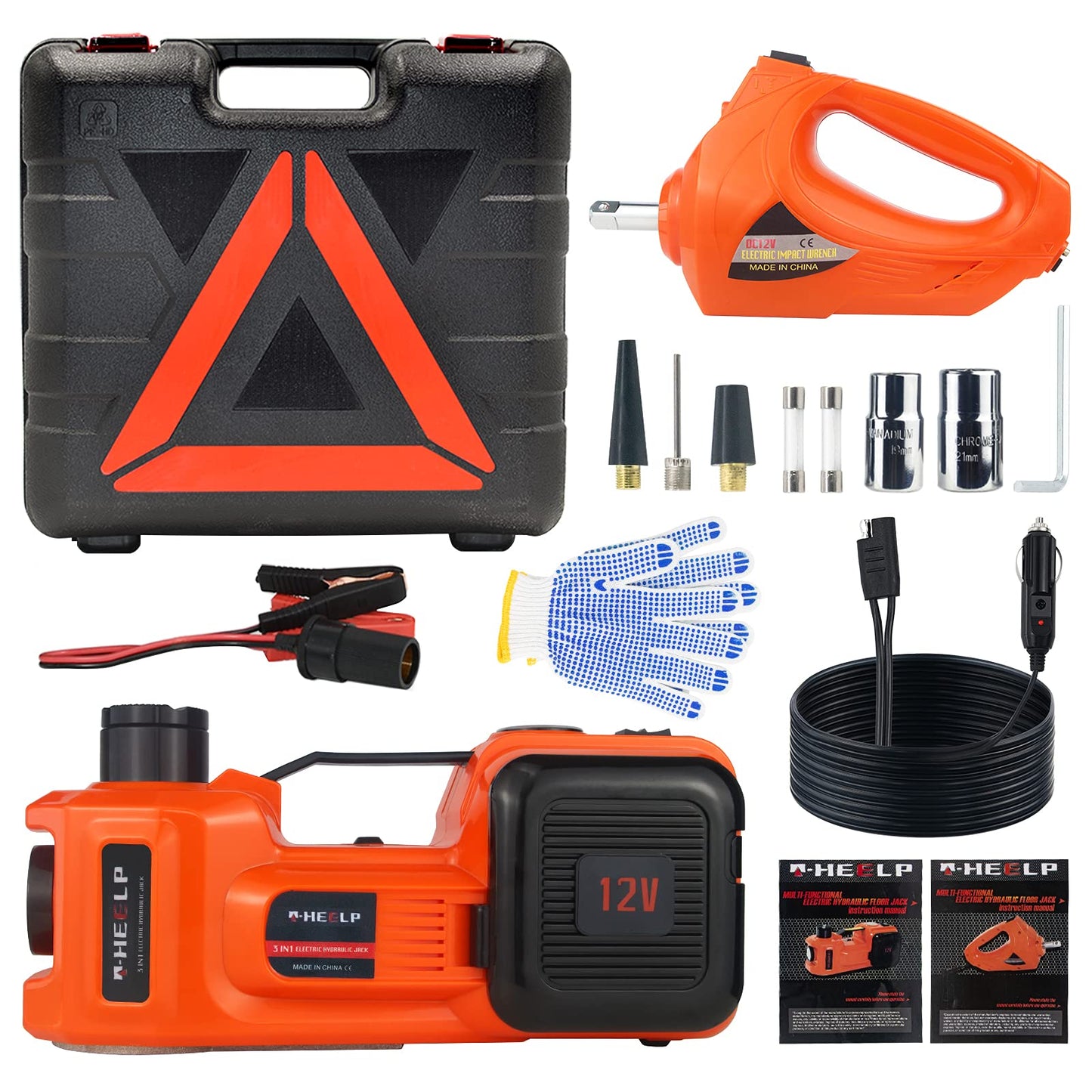 E-HEELP Electric Car Jack Kit 5Ton 12V Hydraulic Car Jack Lift (Lifting Range: 6.1~20.86 inch) with Electric Impact Wrench for SUV MPV Sedan Truck Change Tires Garage Repair